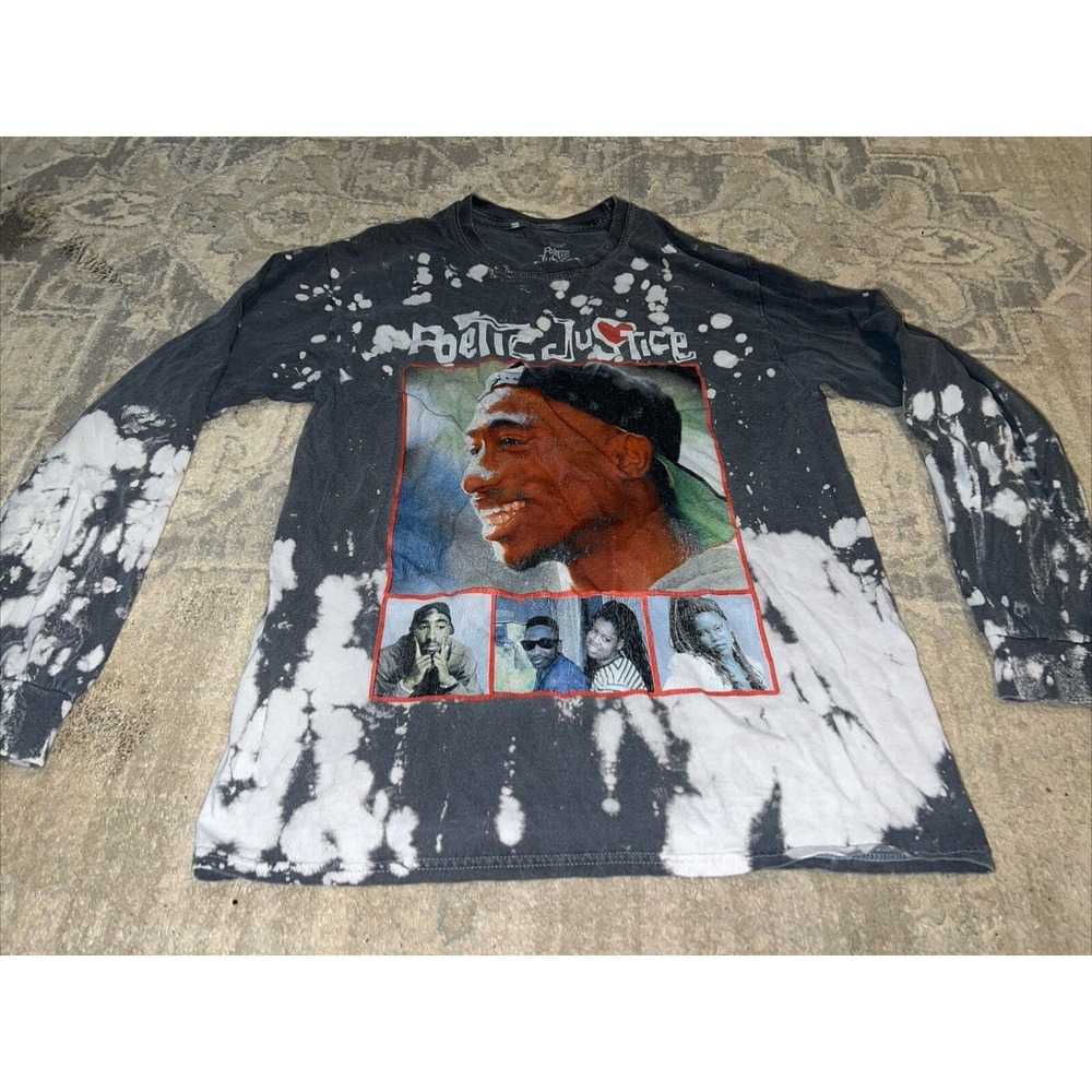 Poetic Justice Tupac Bleech Wash Gray Long Sleeve Men's T-shirt Sz Small/medium